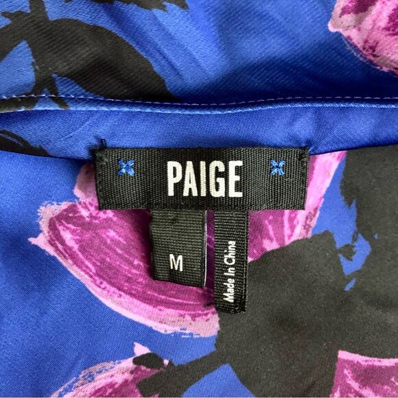 PAIGE Camisole Cowl Drape Neck Sleeveless Satin Floral Print Blue Purple M NWT - Picture 10 of 12